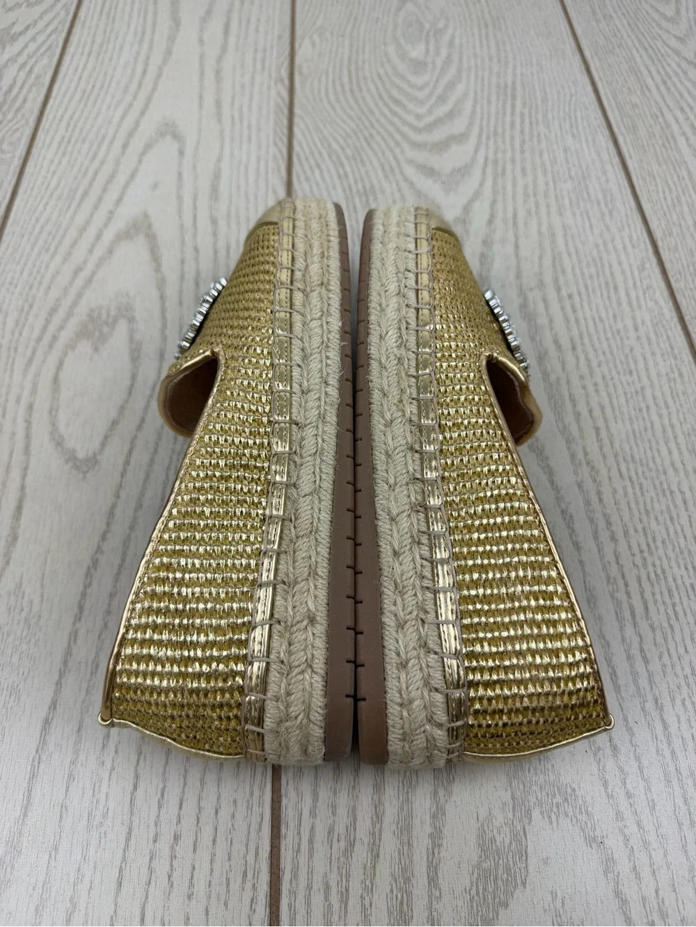 I.N.C. Women's Madilyn Slip-On Embellished Espadrille Flats 8M Gold Raffia $80